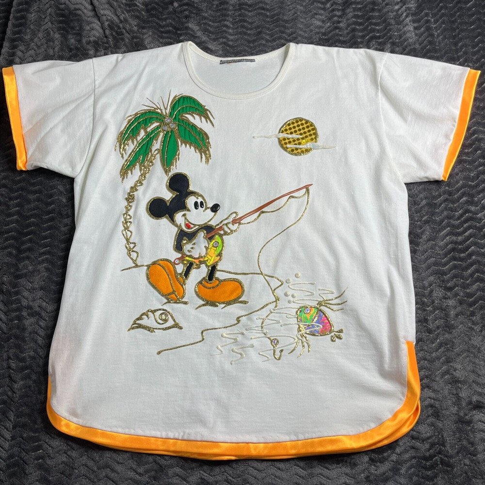 Vintage Mickey Mouse glitter top Disney Originals One Size cotton blend